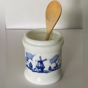 Vintage Milk Glass Delft Container